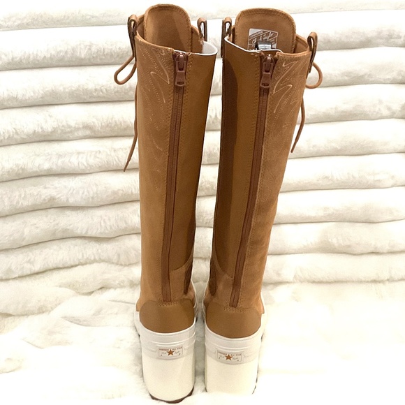 Tan Converse Knee High Lug Sole Boots – Women’s Leather Lace Up Size 9 - Picture 9 of 16